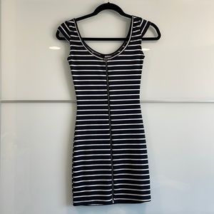 Navy Blue Zip Up Tight Stripe Dress